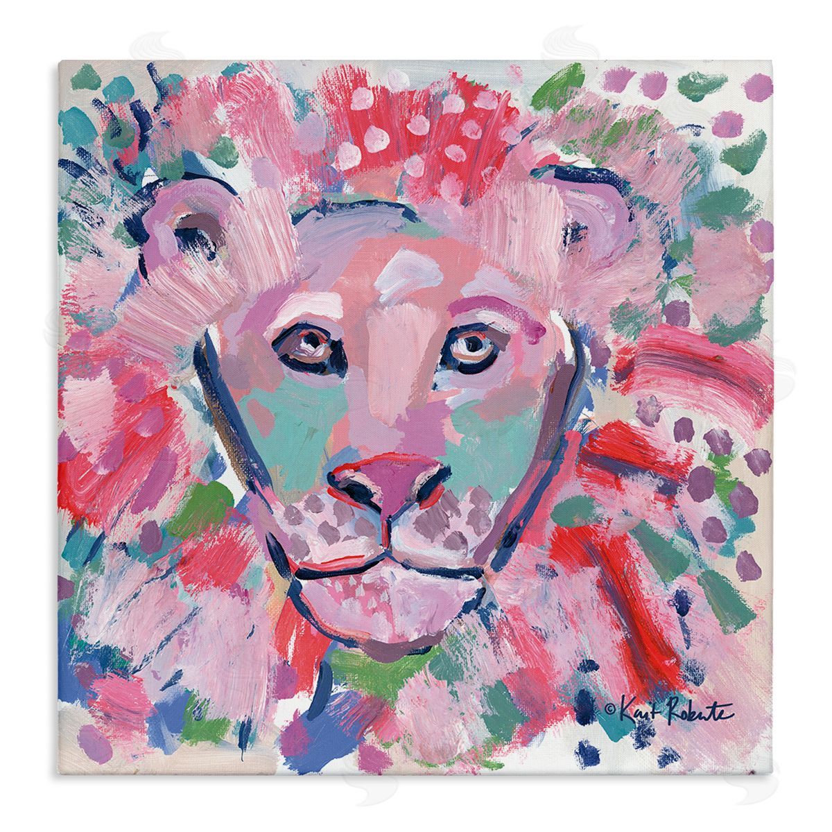 Lion Portrait Pink Abstract Canvas Wall Art, Home Decor by Kait Roberts