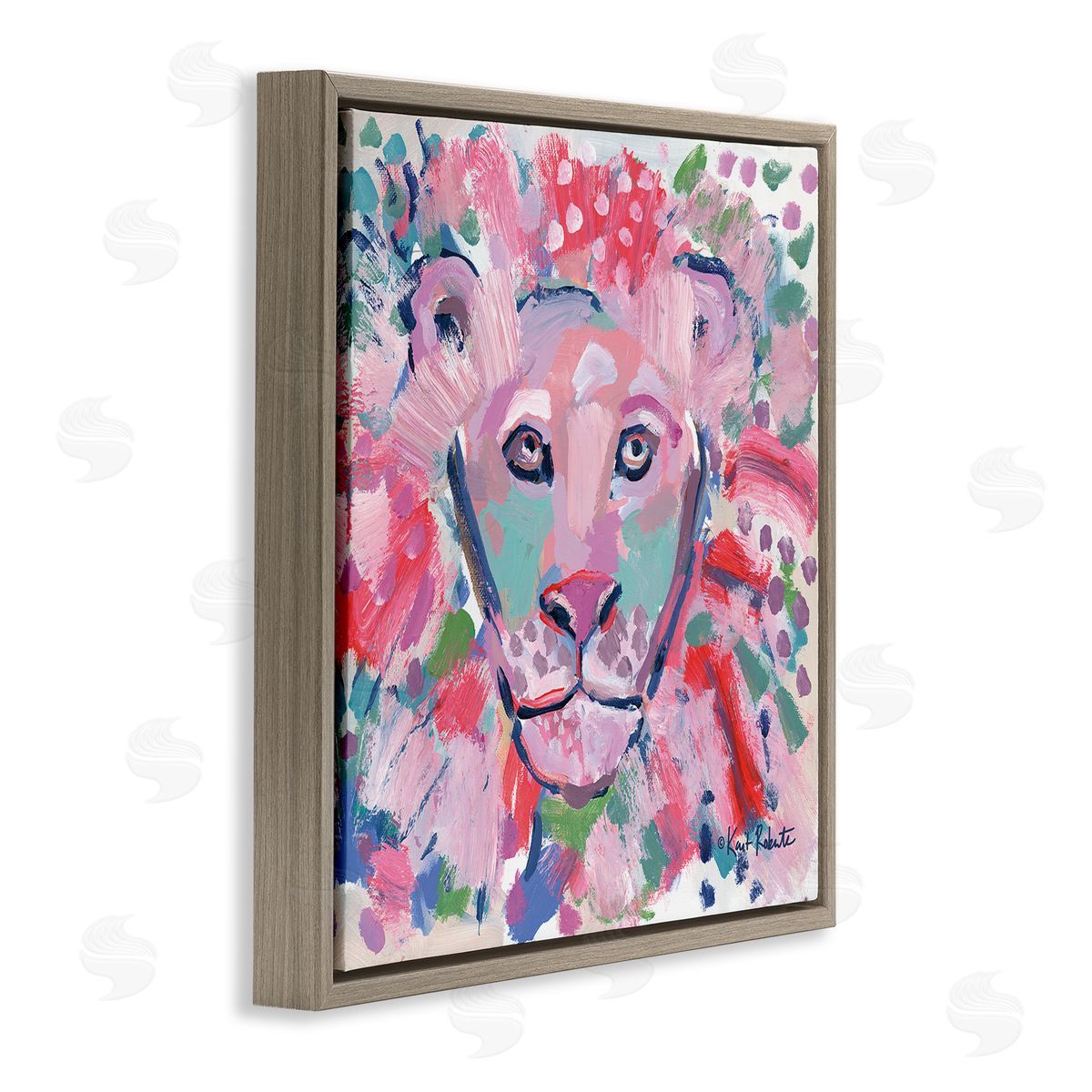 Lion Portrait Pink Abstract Brown Floating Frame Canvas Wall Art, Home Decor by Kait Roberts