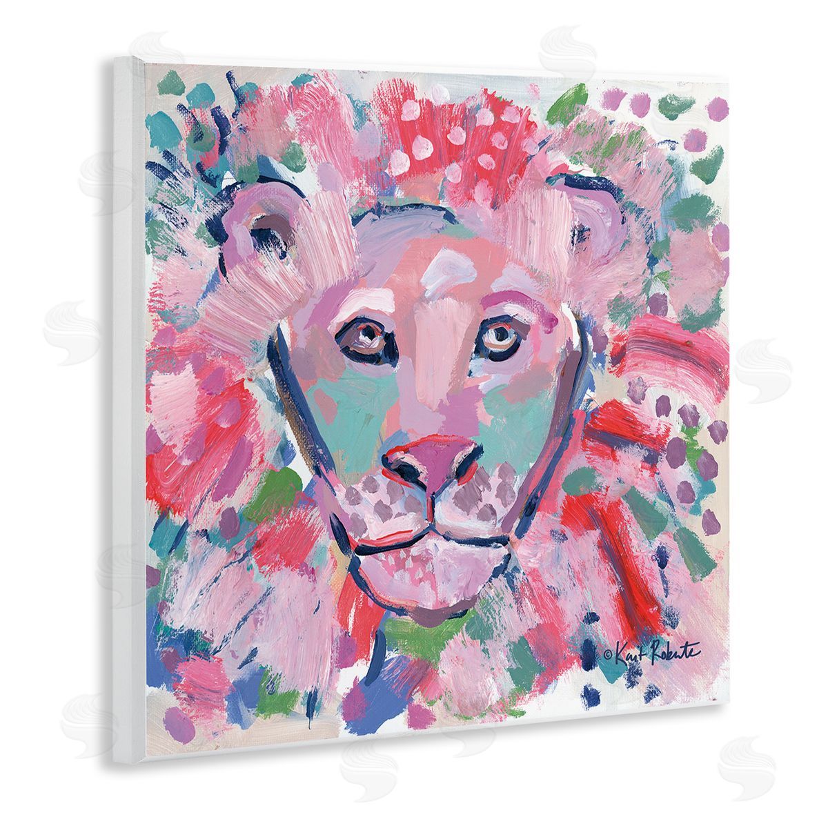 Lion Portrait Pink Abstract Wood Plaque Wall Art, Home Decor by Kait Roberts