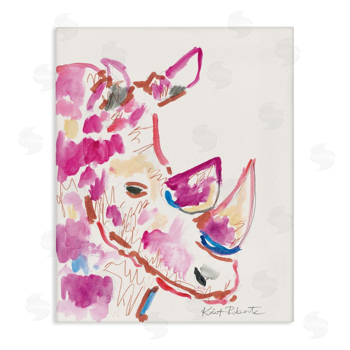 Abstract Rhino Pink Portrait Canvas Wall Art, Home Decor by Kait Roberts