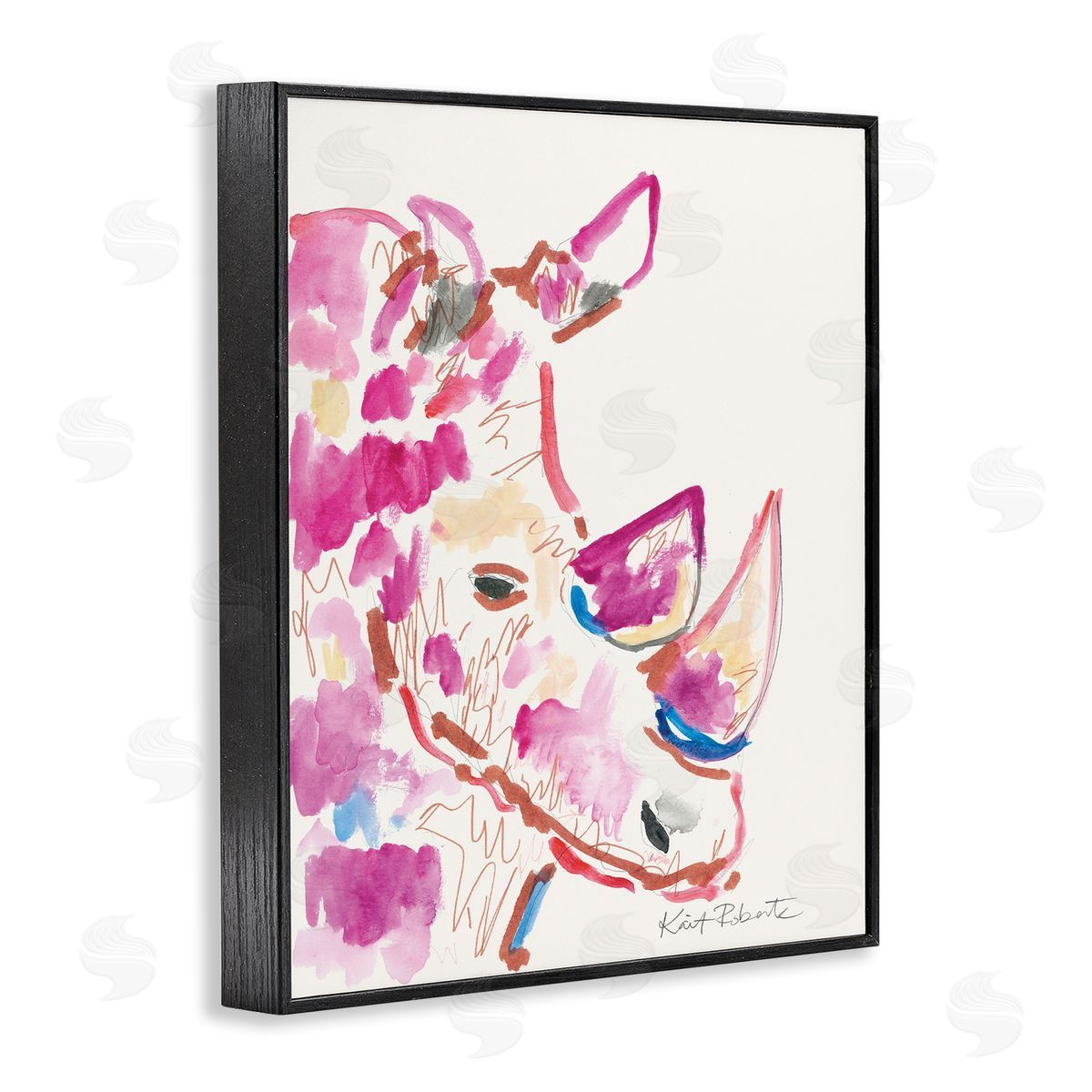 Abstract Rhino Pink Portrait Black Frame Print Wall Art, Home Decor by Kait Roberts