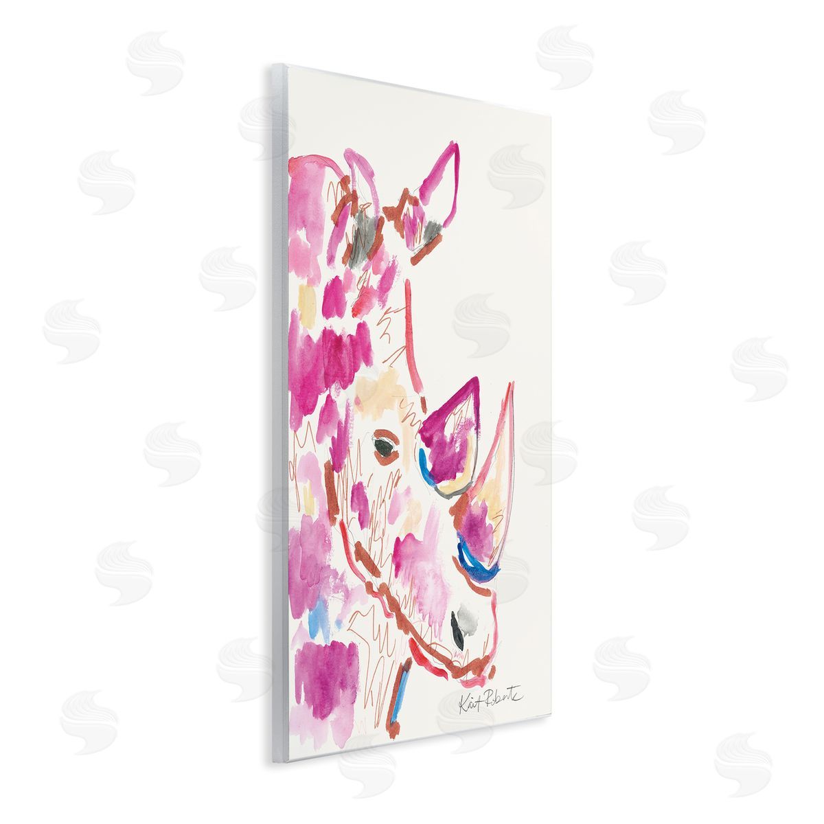Abstract Rhino Pink Portrait Wood Plaque Wall Art, Home Decor by Kait Roberts