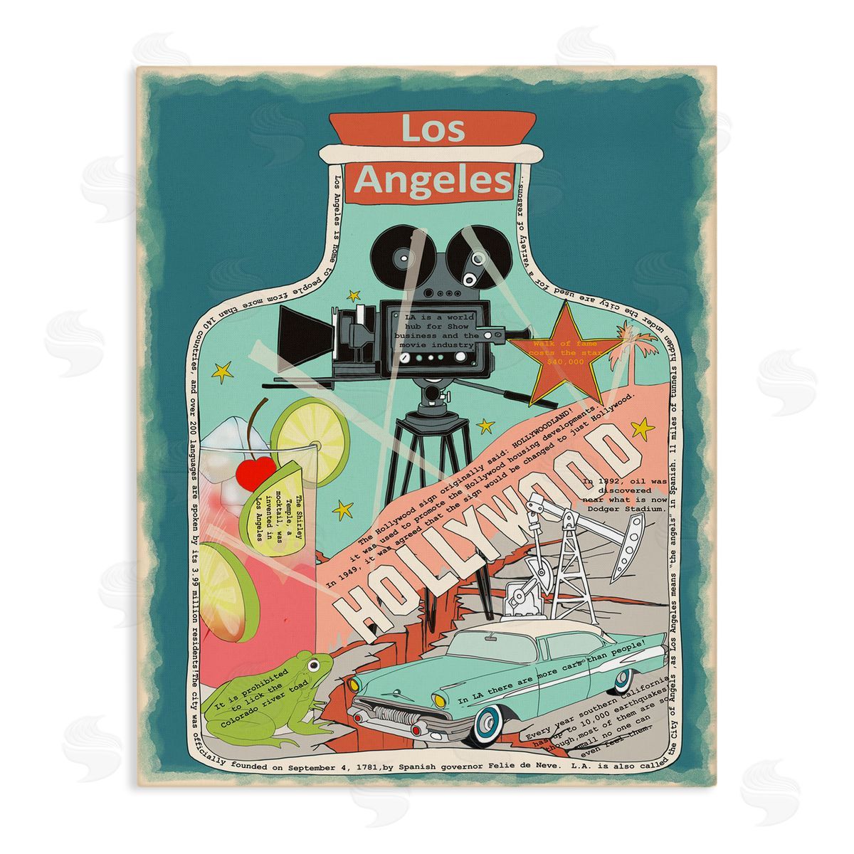 Los Angeles California in Vintage Jar Canvas Wall Art, Home Decor by Sangita Bachelet