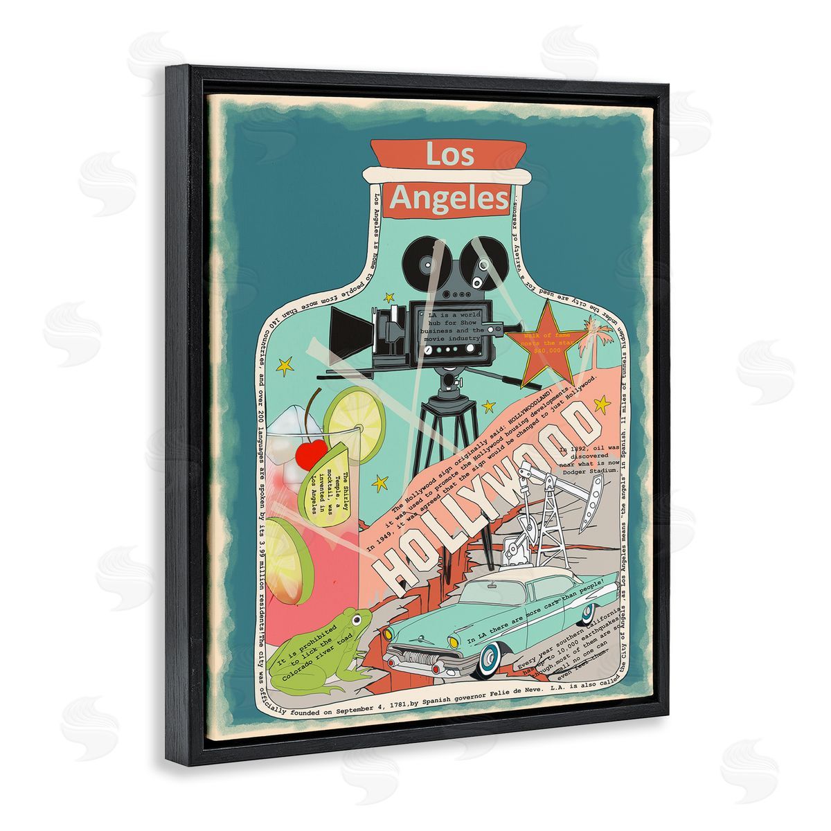 Los Angeles California in Vintage Jar Black Floating Frame Canvas Wall Art, Home Decor by Sangita Bachelet