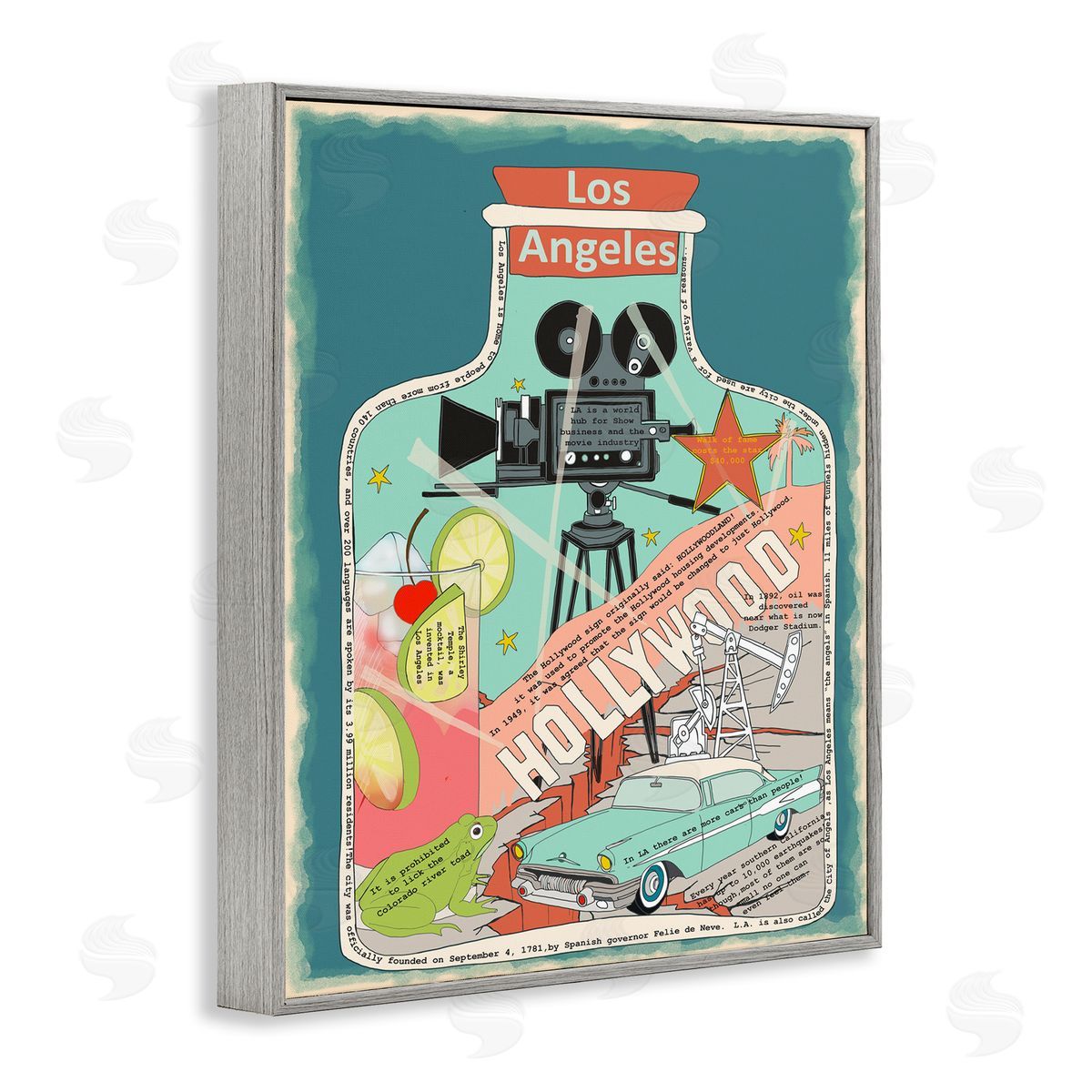 Los Angeles California in Vintage Jar Grey Frame Print Wall Art, Home Decor by Sangita Bachelet