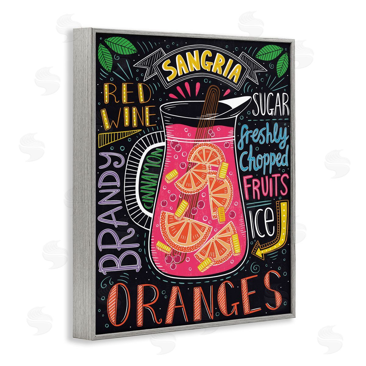 Summer Sangria Ingredient List Grey Frame Print Wall Art, Home Decor by Lisa Barlow