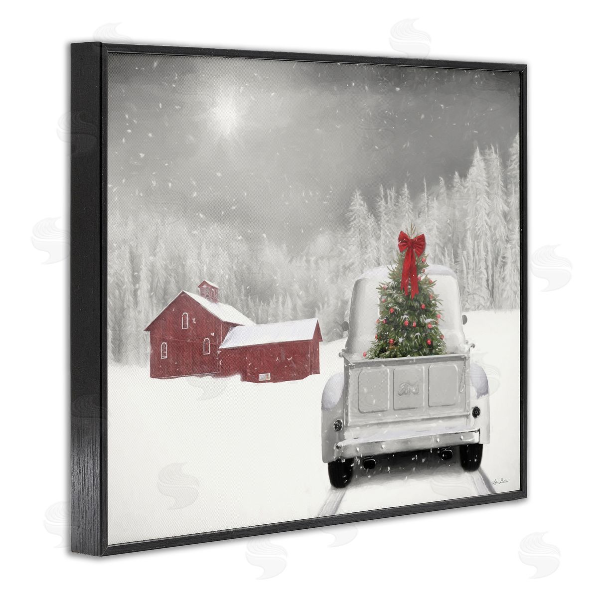 Christmas Tree in Farm Truck Black Frame Print Wall Art, Home Decor by Lori Deiter