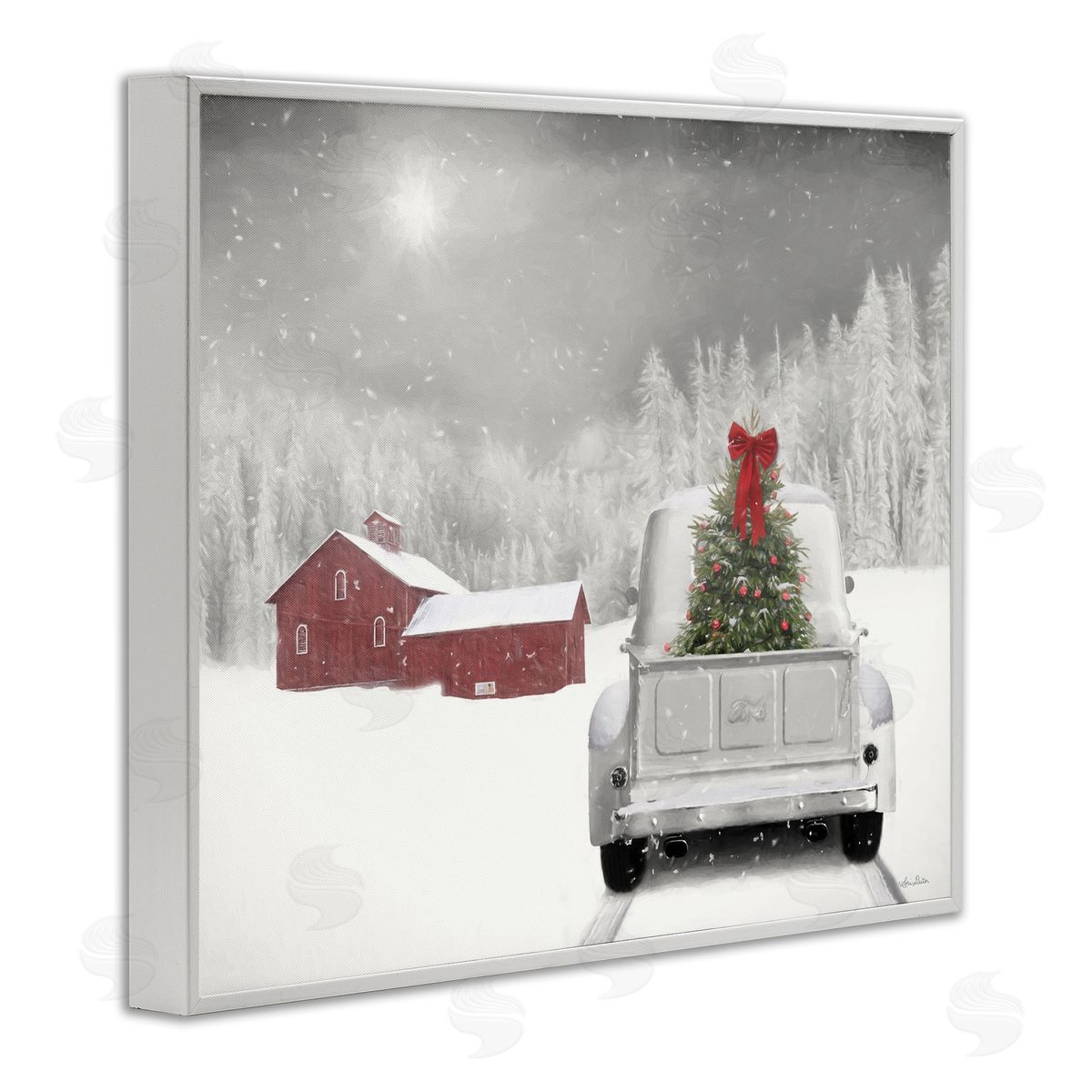 Christmas Tree in Farm Truck White Frame Print Wall Art, Home Decor by Lori Deiter
