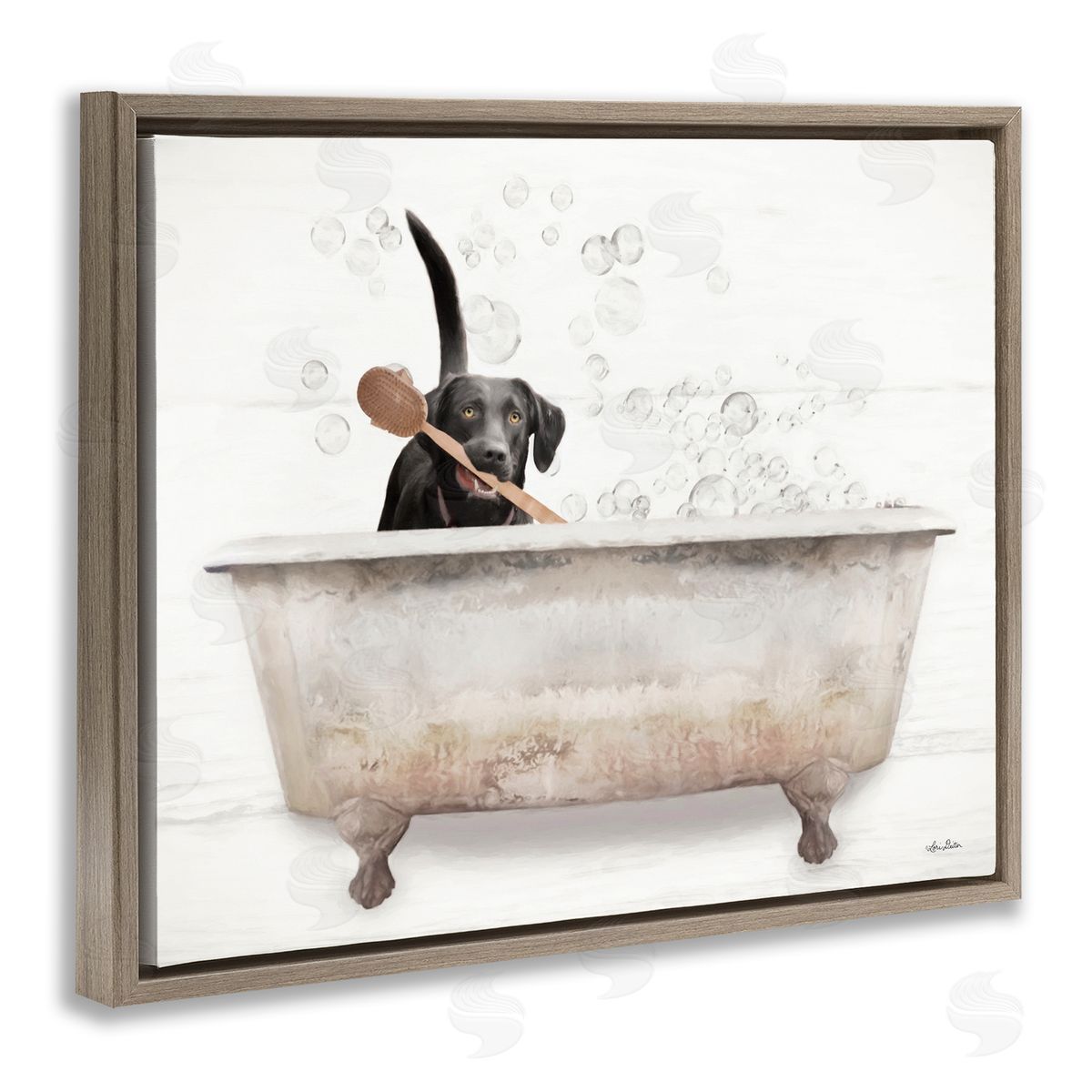Labrador Dog Bubble Bath Brown Floating Frame Canvas Wall Art, Home Decor by Lori Deiter