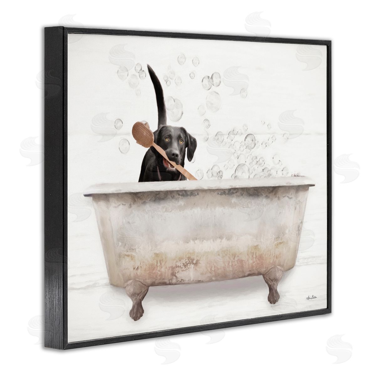 Labrador Dog Bubble Bath Black Frame Print Wall Art, Home Decor by Lori Deiter