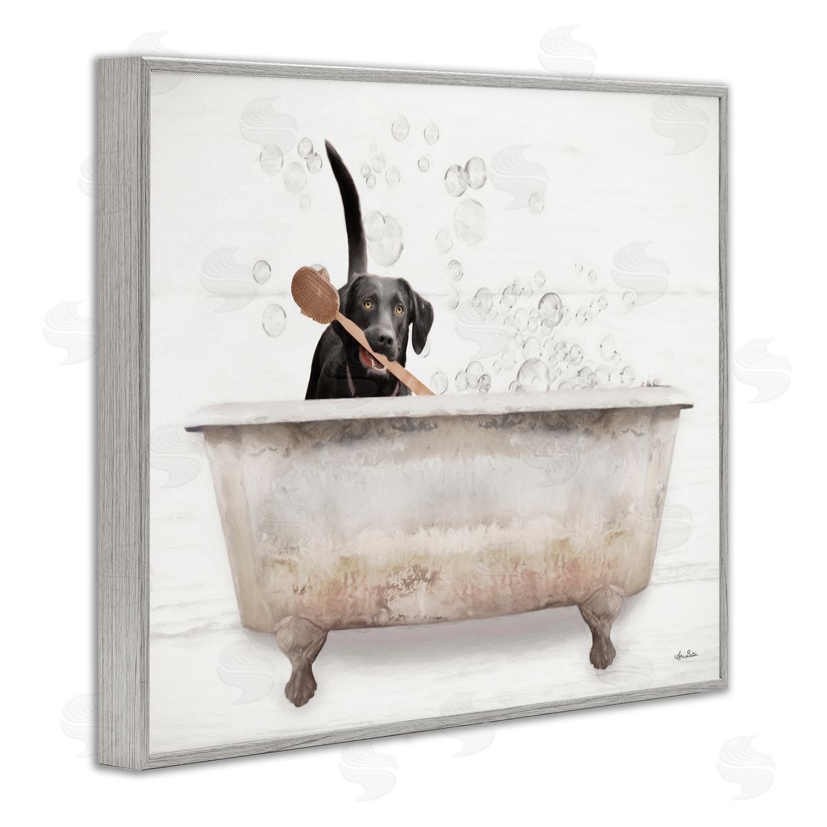 Labrador Dog Bubble Bath Grey Frame Print Wall Art, Home Decor by Lori Deiter