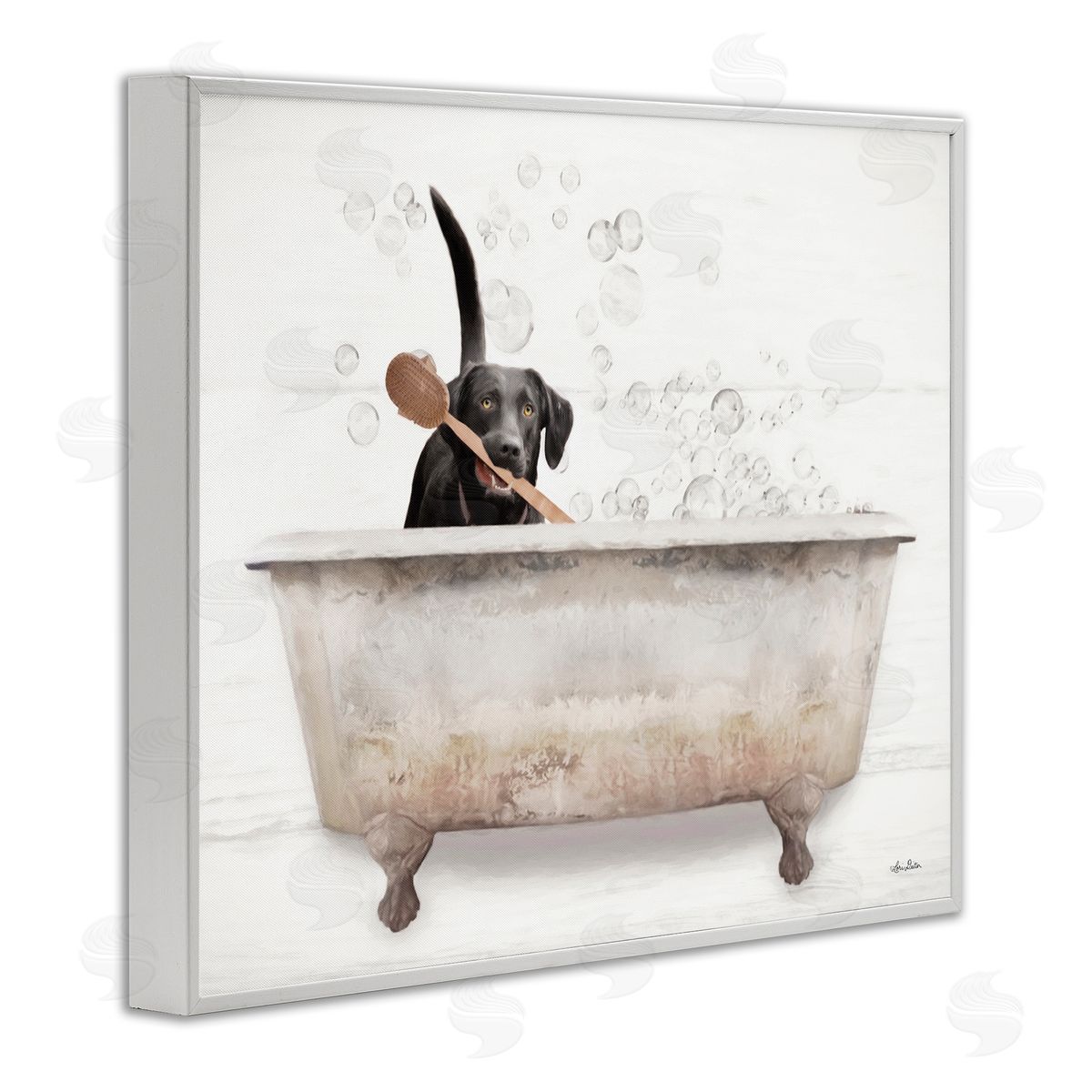 Labrador Dog Bubble Bath White Frame Print Wall Art, Home Decor by Lori Deiter