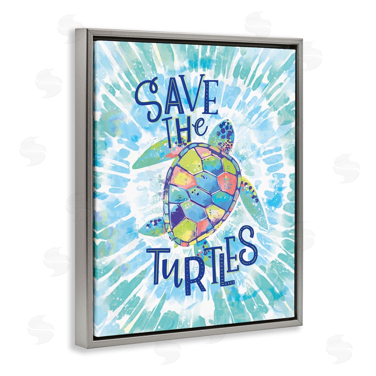 Save the Turtles Tie Dye Grey Floating Frame Canvas Wall Art, Home Decor by Loni Harris