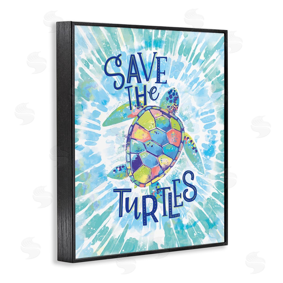 Save the Turtles Tie Dye Black Frame Print Wall Art, Home Decor by Loni Harris