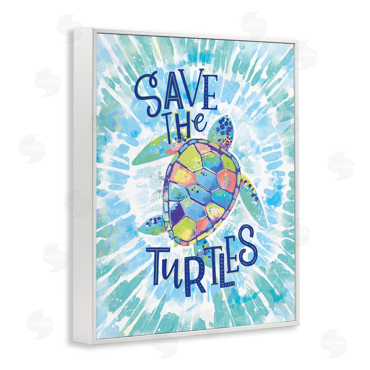 Save the Turtles Tie Dye White Frame Print Wall Art, Home Decor by Loni Harris