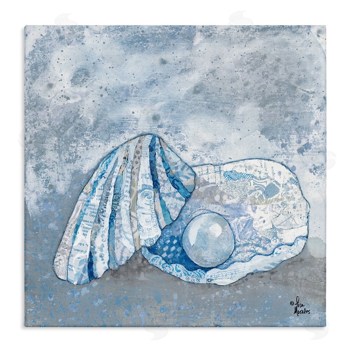 Blue Abstract Clam Pearl Canvas Wall Art, Home Decor by Lisa Morales