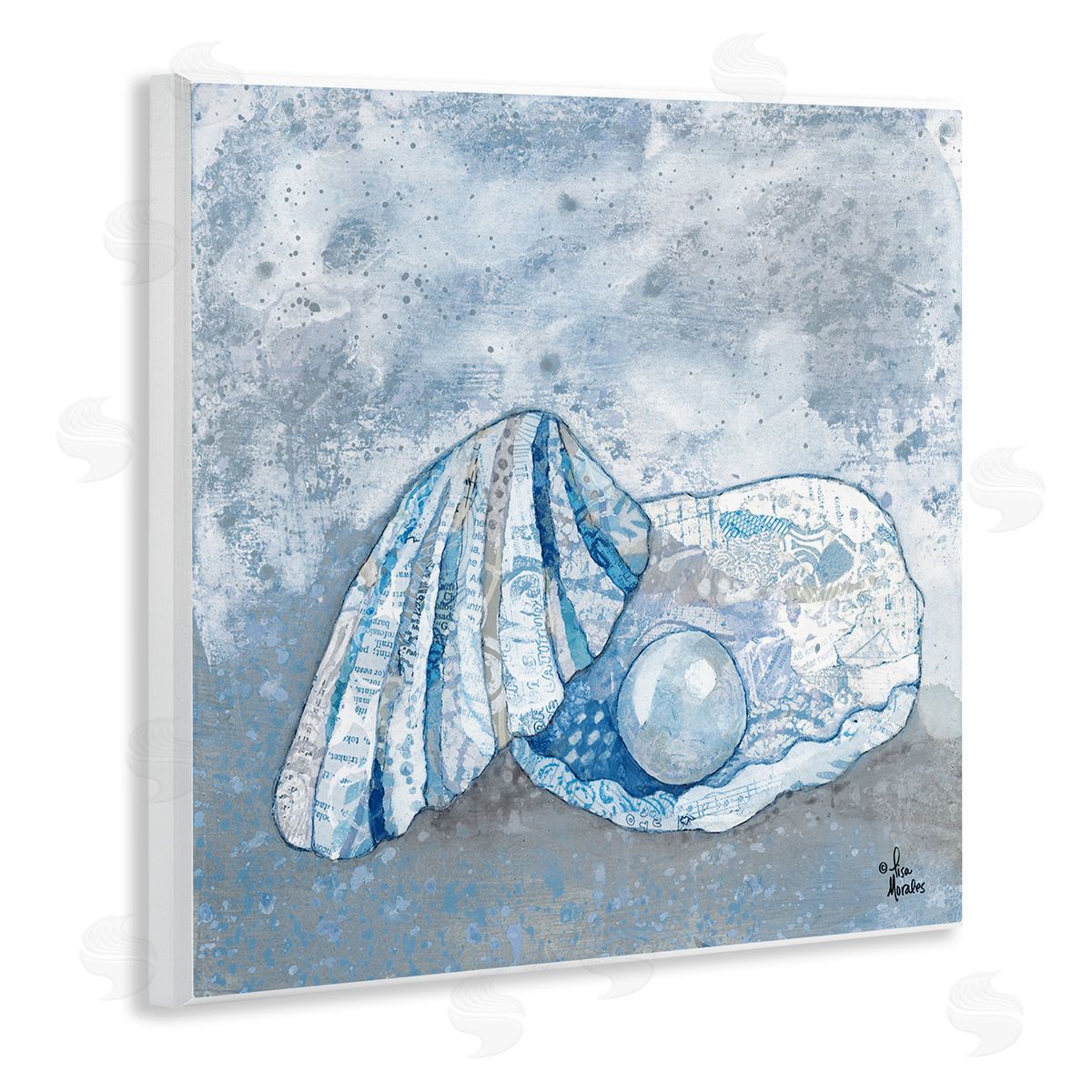 Blue Abstract Clam Pearl Wood Plaque Wall Art, Home Decor by Lisa Morales