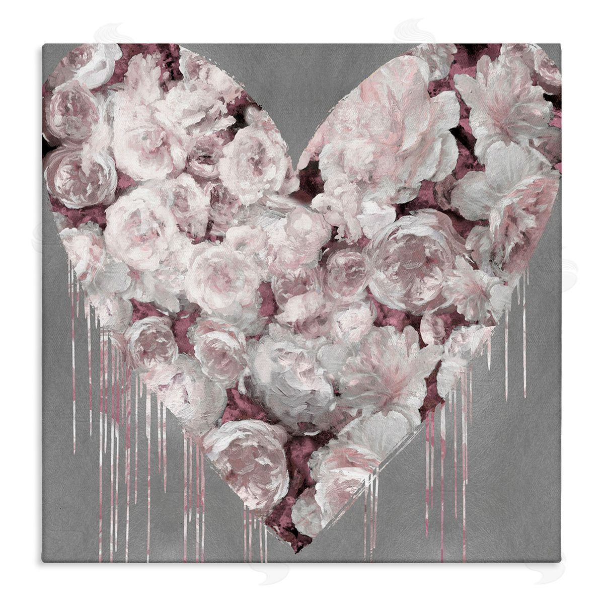 Pink Rose Heart over Grey Canvas Wall Art, Home Decor by Lindsay Rodgers