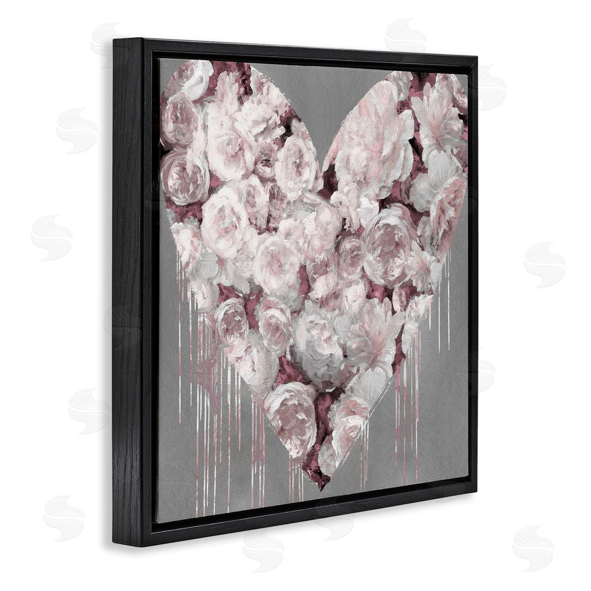 Pink Rose Heart over Grey Black Floating Frame Canvas Wall Art, Home Decor by Lindsay Rodgers