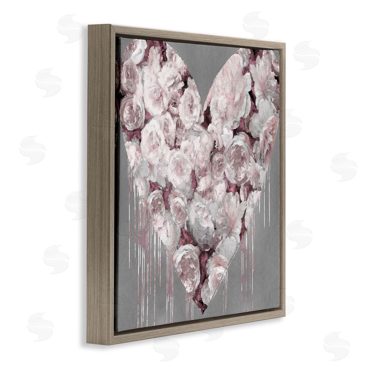 Pink Rose Heart over Grey Brown Floating Frame Canvas Wall Art, Home Decor by Lindsay Rodgers
