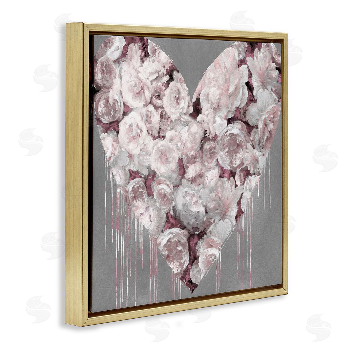 Pink Rose Heart over Grey Gold Floating Frame Canvas Wall Art, Home Decor by Lindsay Rodgers