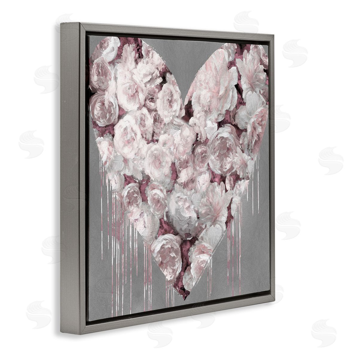Pink Rose Heart over Grey Grey Floating Frame Canvas Wall Art, Home Decor by Lindsay Rodgers