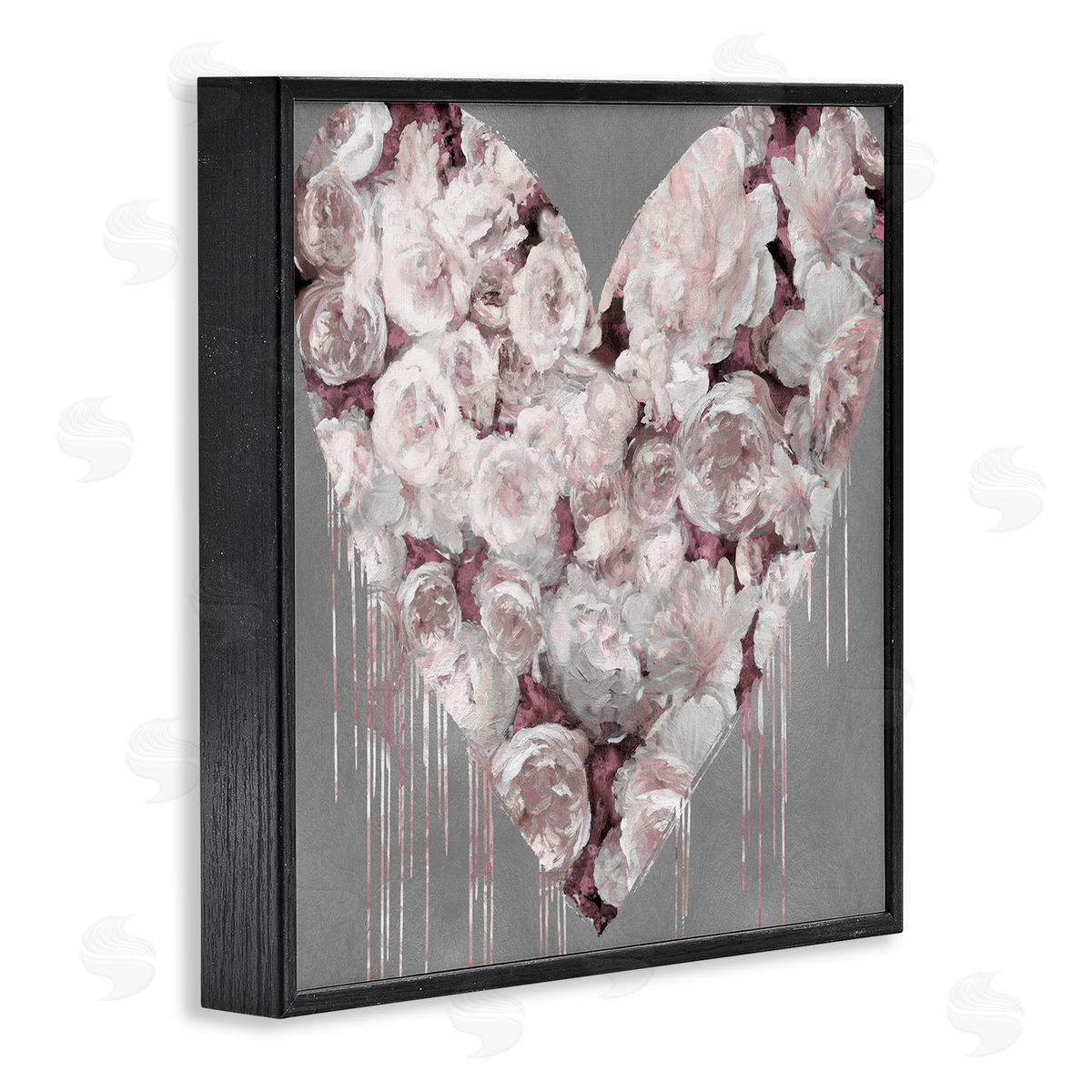 Pink Rose Heart over Grey Black Frame Print Wall Art, Home Decor by Lindsay Rodgers