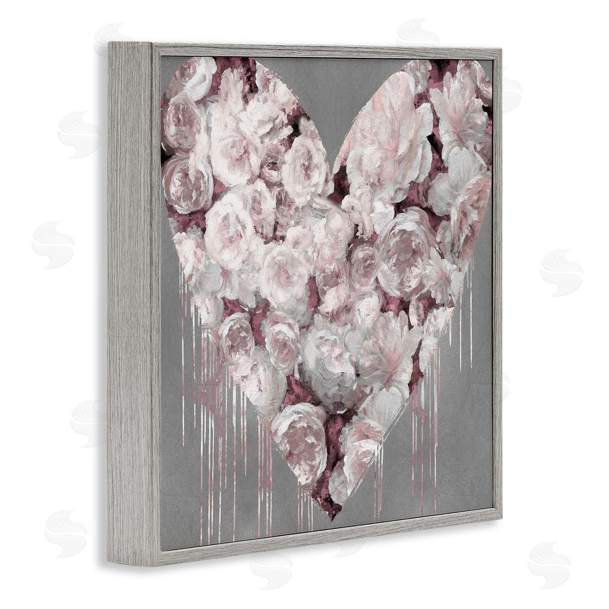 Pink Rose Heart over Grey Grey Frame Print Wall Art, Home Decor by Lindsay Rodgers