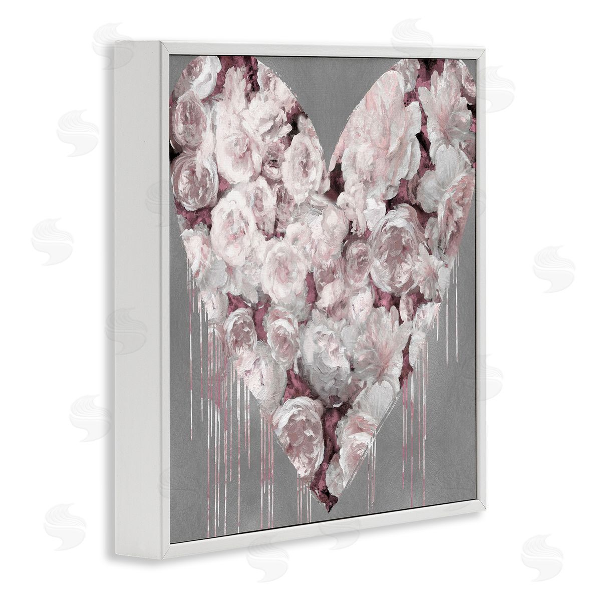 Pink Rose Heart over Grey White Frame Print Wall Art, Home Decor by Lindsay Rodgers