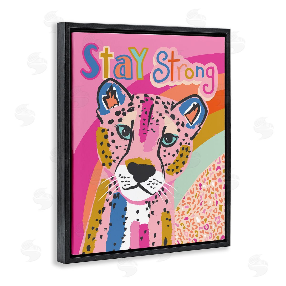 Stay Strong Patterned Cheetah Black Floating Frame Canvas Wall Art, Home Decor by Lisa Whitebutton