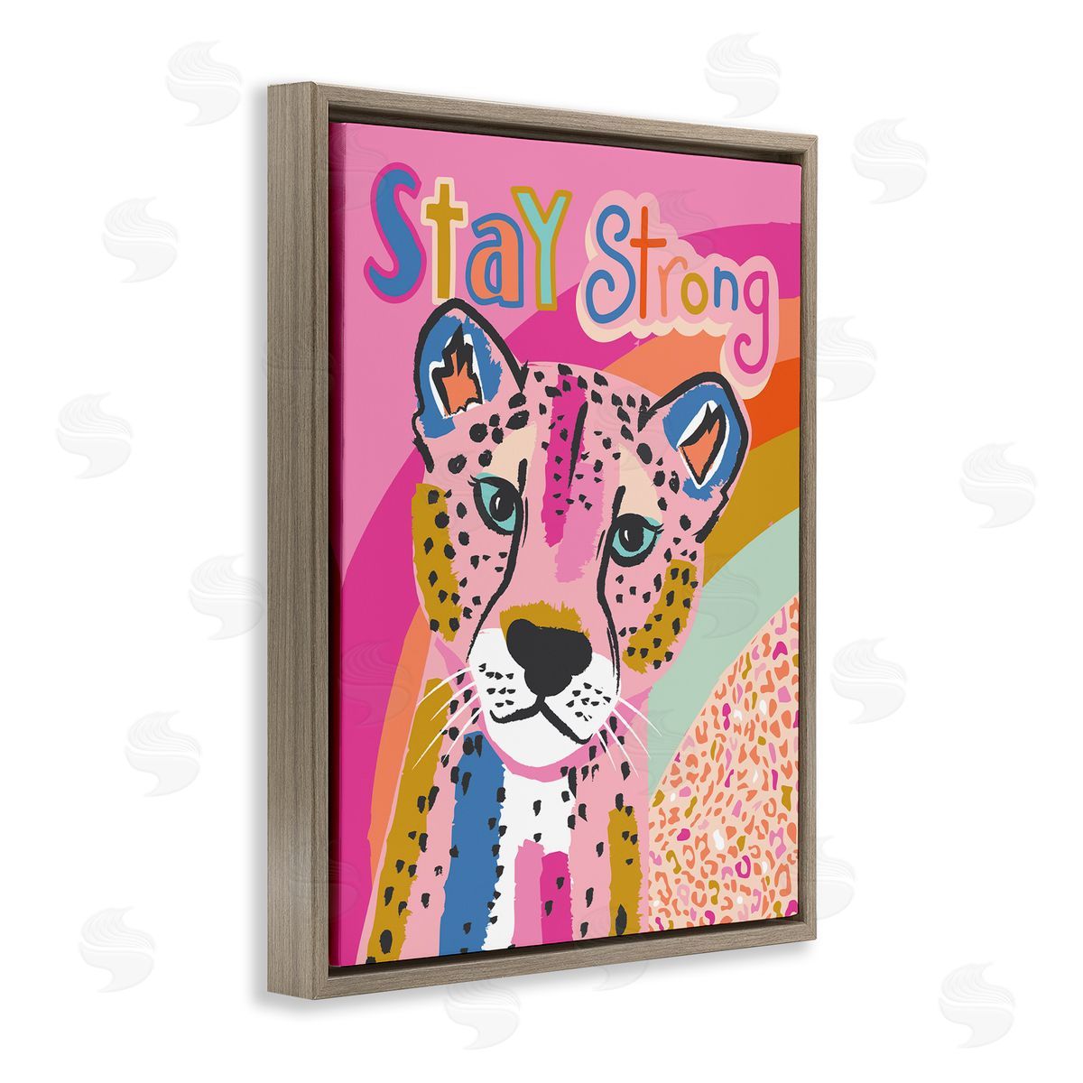 Stay Strong Patterned Cheetah Brown Floating Frame Canvas Wall Art, Home Decor by Lisa Whitebutton