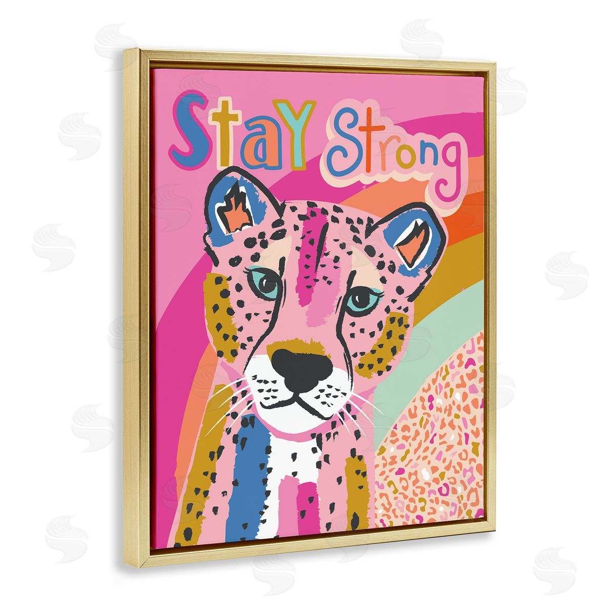 Stay Strong Patterned Cheetah Gold Floating Frame Canvas Wall Art, Home Decor by Lisa Whitebutton