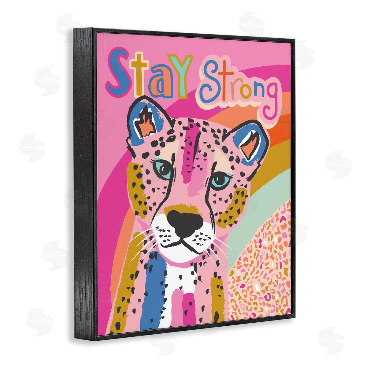 Stay Strong Patterned Cheetah Black Frame Print Wall Art, Home Decor by Lisa Whitebutton