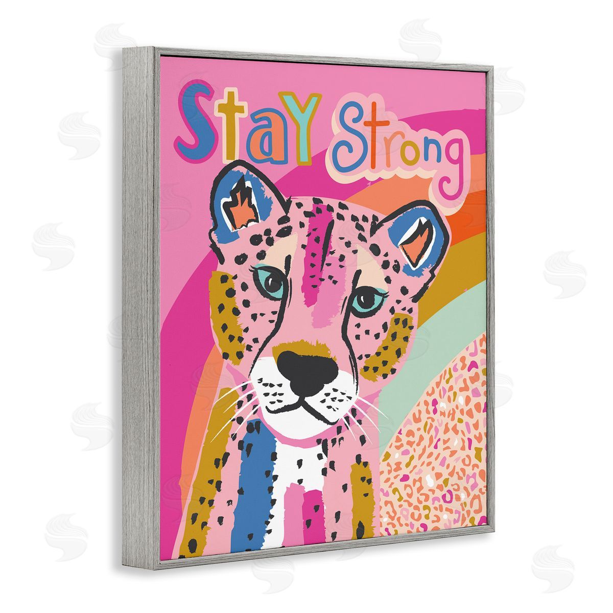 Stay Strong Patterned Cheetah Grey Frame Print Wall Art, Home Decor by Lisa Whitebutton