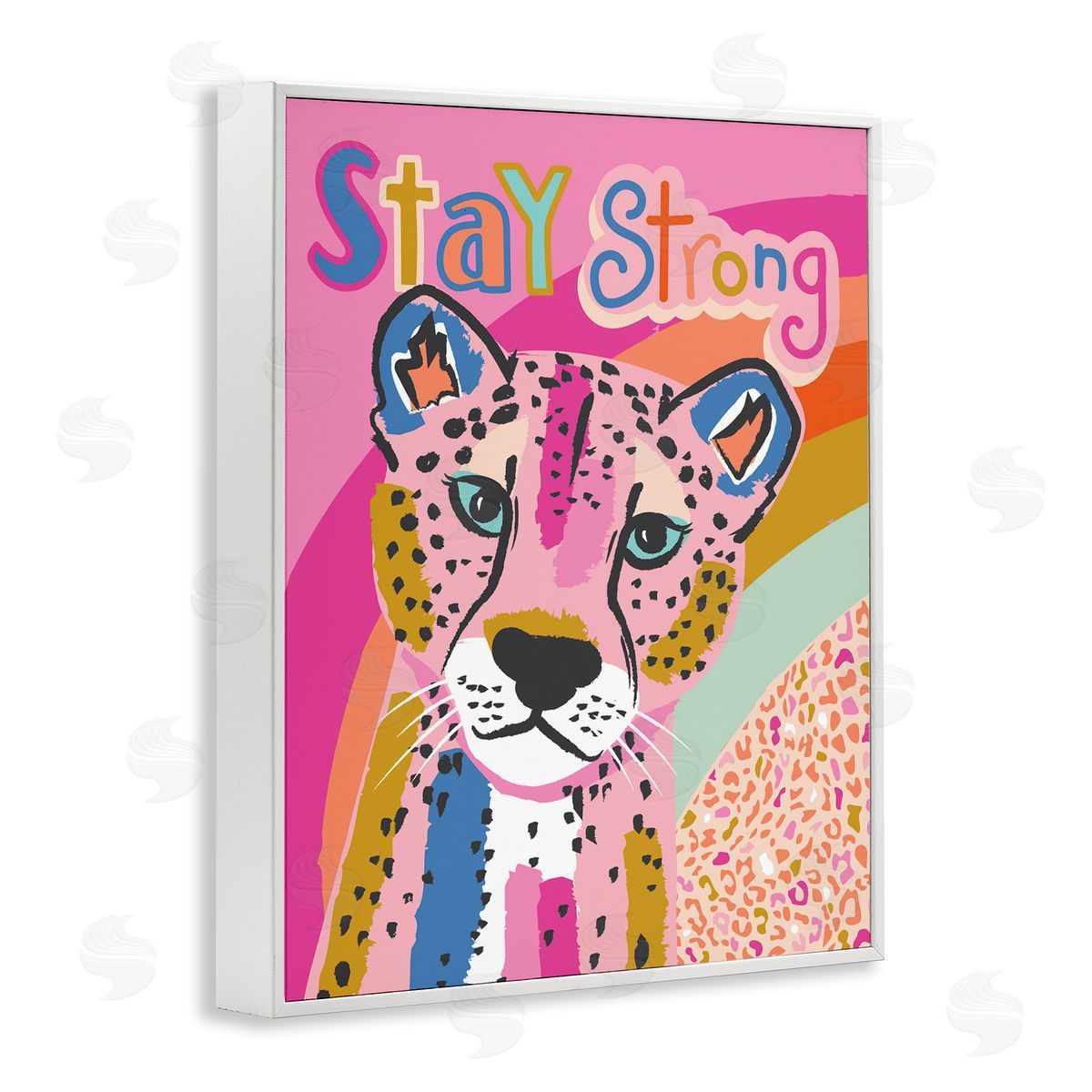Stay Strong Patterned Cheetah White Frame Print Wall Art, Home Decor by Lisa Whitebutton