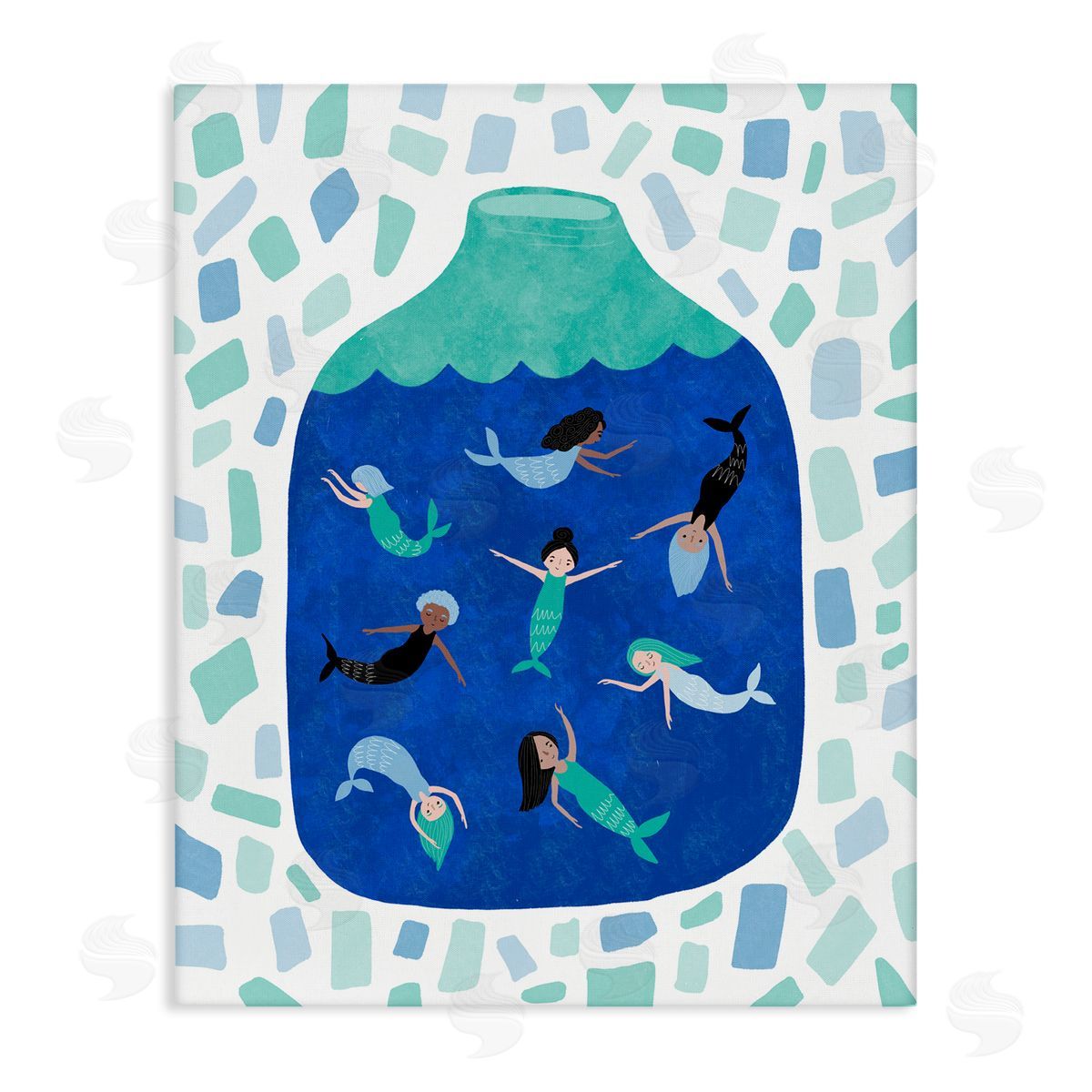 Mermaids in Glass Jar Canvas Wall Art, Home Decor by Molly Fabiano