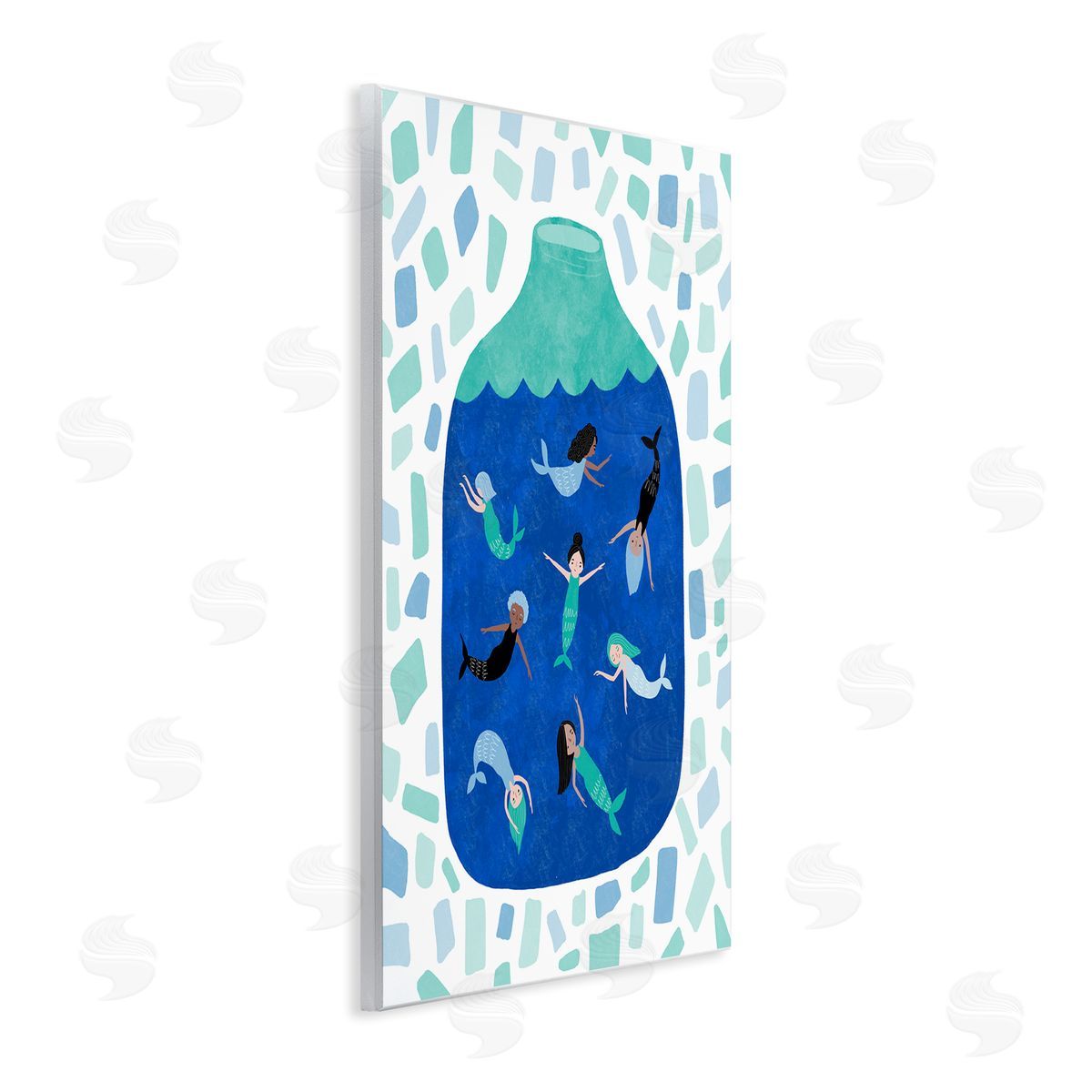 Mermaids in Glass Jar Wood Plaque Wall Art, Home Decor by Molly Fabiano