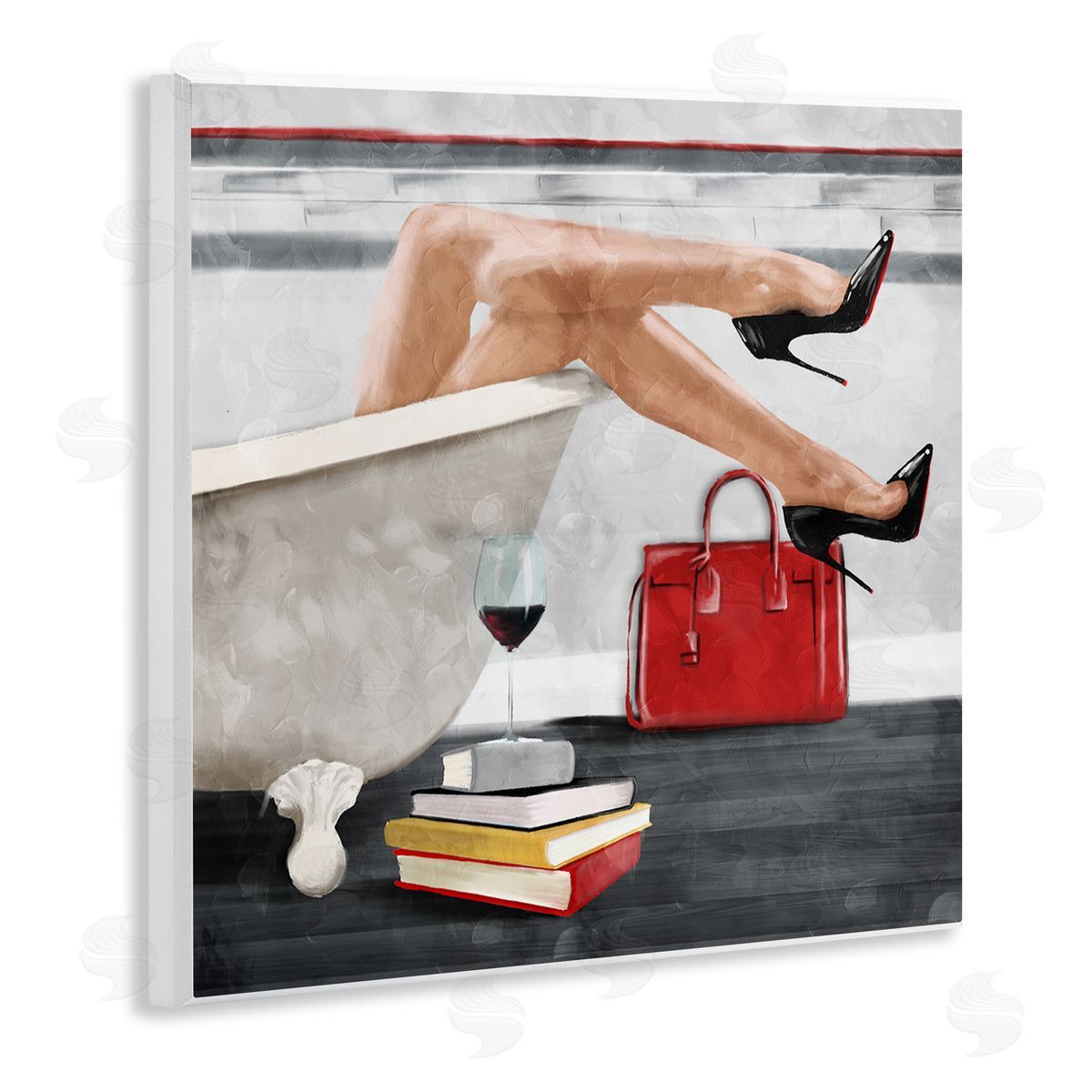 Female in Bath with Wine Wood Plaque Wall Art, Home Decor by Milli Villa
