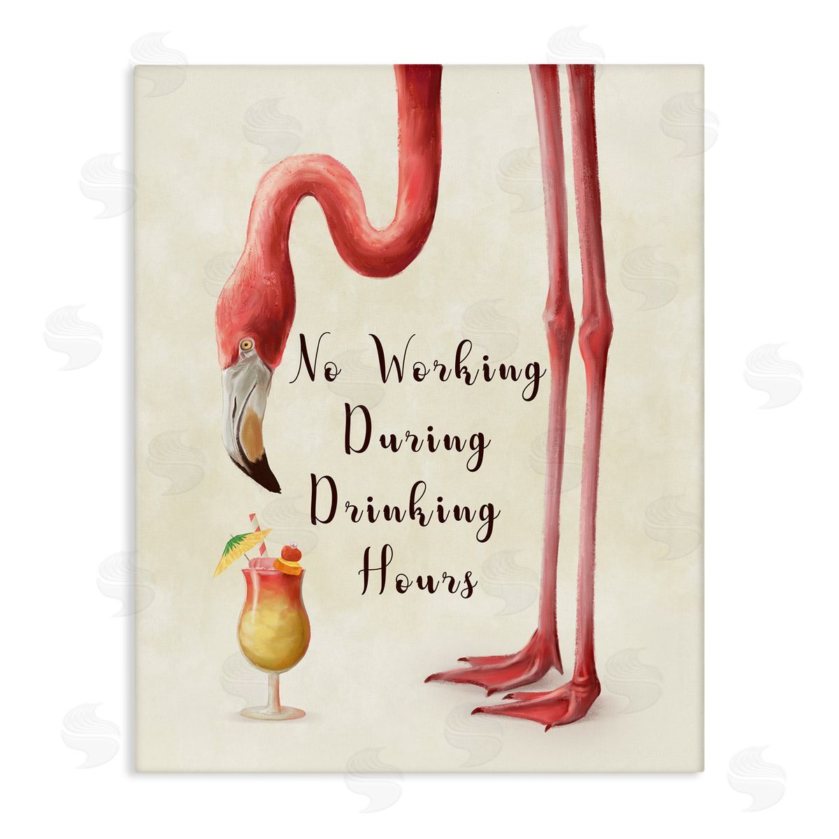 Flamingo Drinking Hours Humor Canvas Wall Art, Home Decor by Ziwei Li