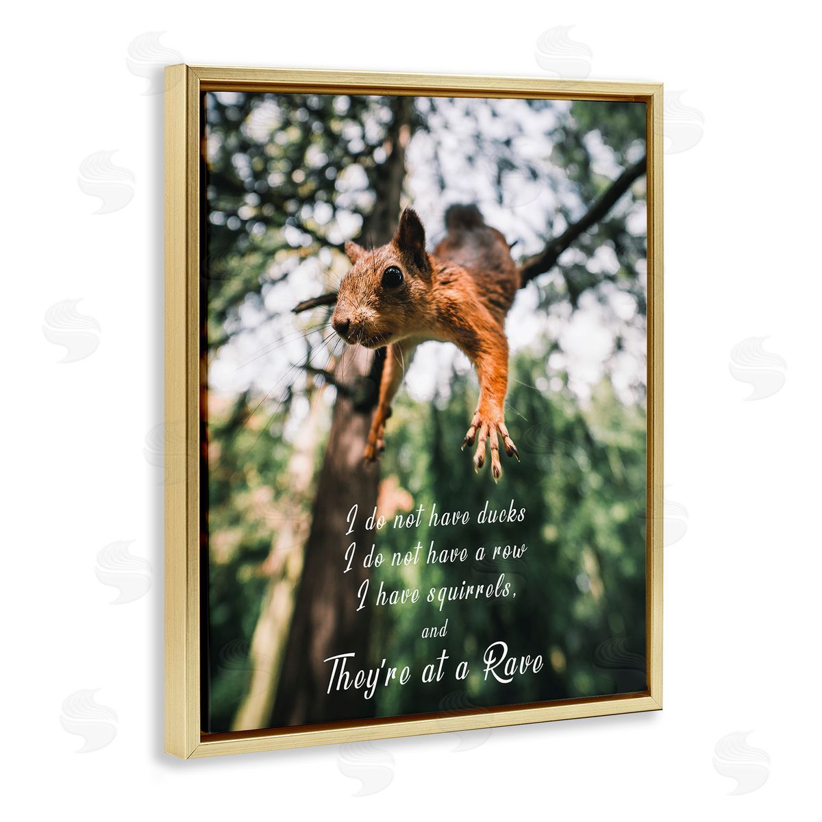 Squirrels at a Rave Funny Gold Floating Frame Canvas Wall Art, Home Decor by Ziwei Li