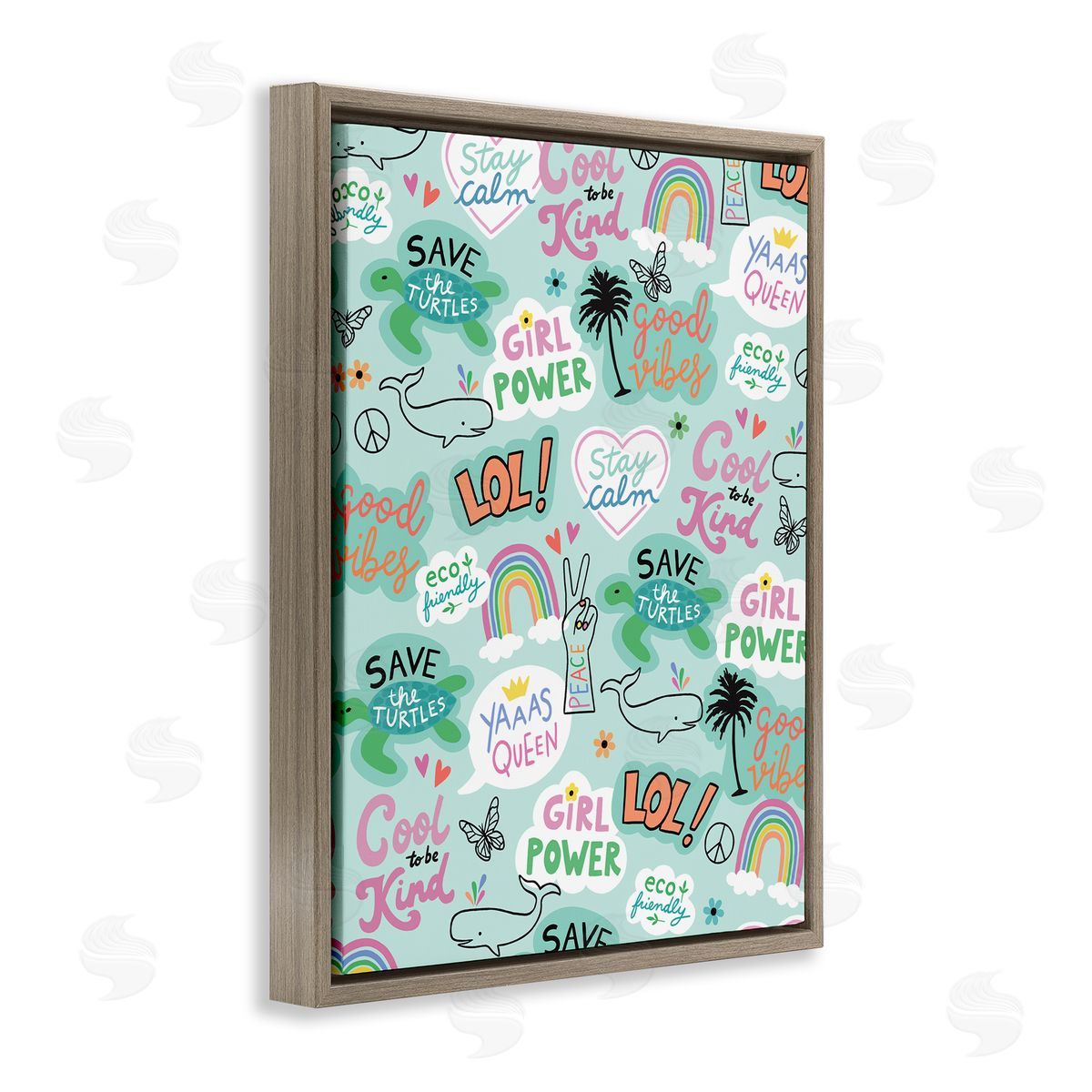 Girl Power Phrase pattern Brown Floating Frame Canvas Wall Art, Home Decor by Nina Seven