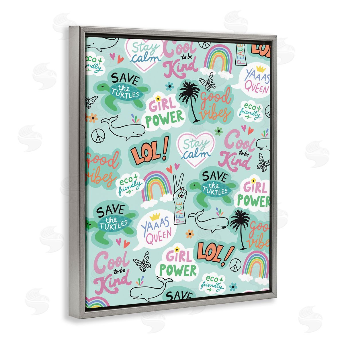Girl Power Phrase pattern Grey Floating Frame Canvas Wall Art, Home Decor by Nina Seven