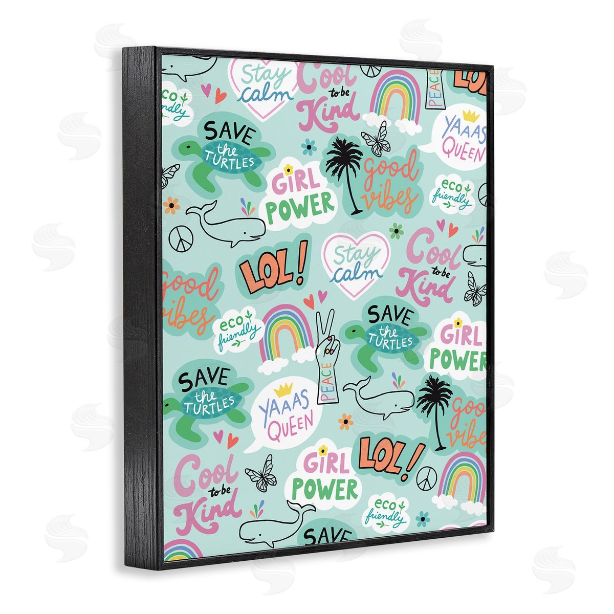 Girl Power Phrase pattern Black Frame Print Wall Art, Home Decor by Nina Seven