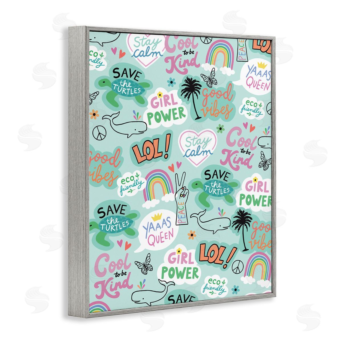 Girl Power Phrase pattern Grey Frame Print Wall Art, Home Decor by Nina Seven