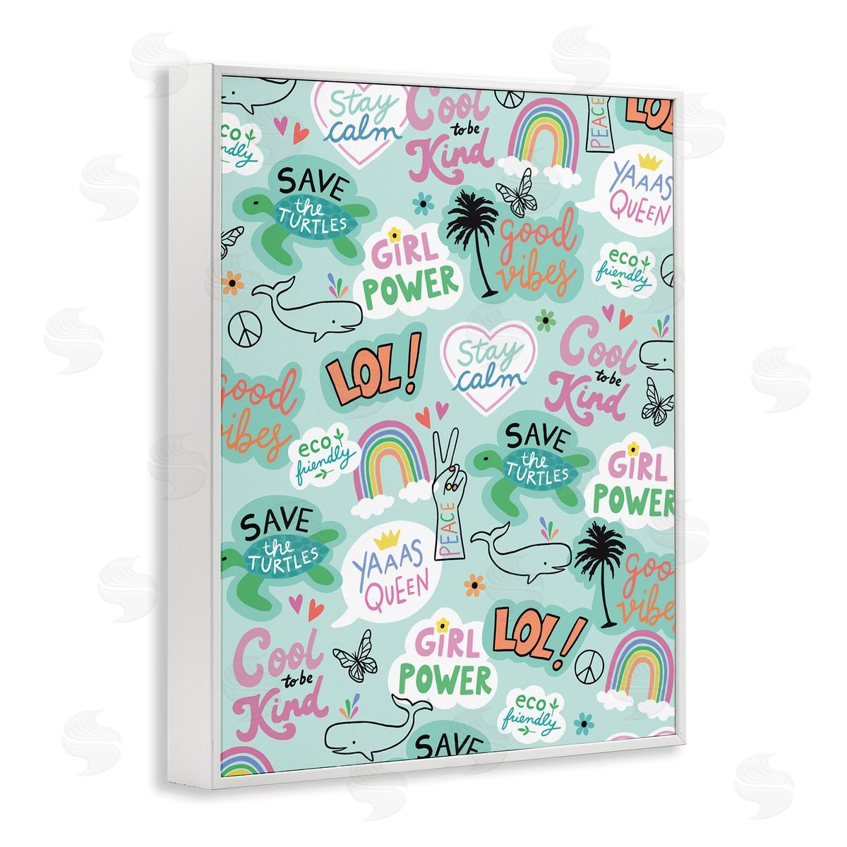 Girl Power Phrase pattern White Frame Print Wall Art, Home Decor by Nina Seven