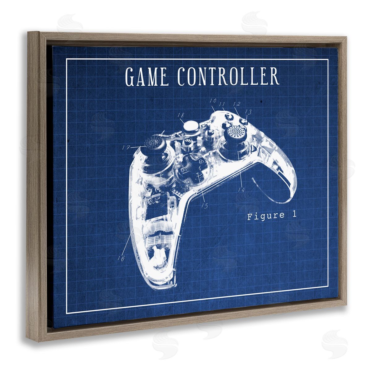 Video Game Controller Blueprint Brown Floating Frame Canvas Wall Art, Home Decor by Stupell Studio