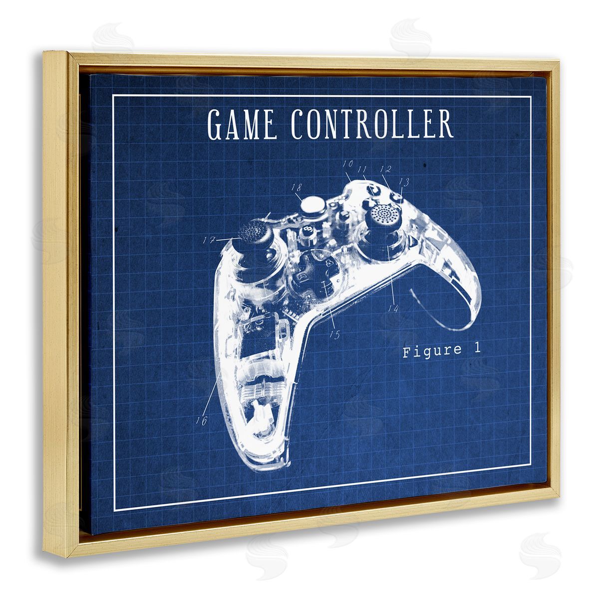 Video Game Controller Blueprint Gold Floating Frame Canvas Wall Art, Home Decor by Stupell Studio