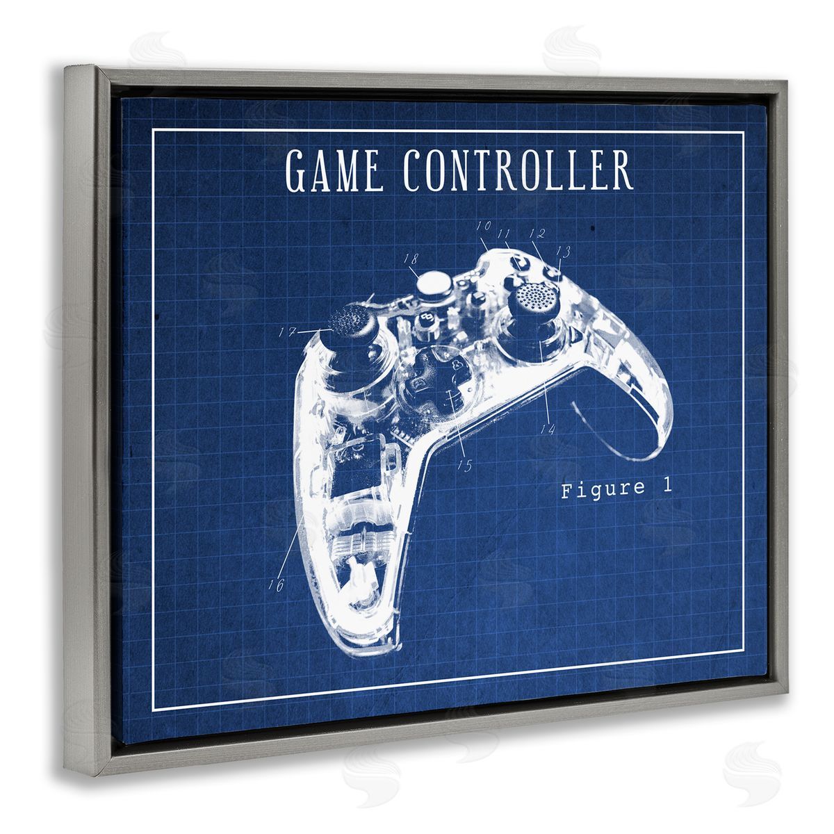 Video Game Controller Blueprint Grey Floating Frame Canvas Wall Art, Home Decor by Stupell Studio