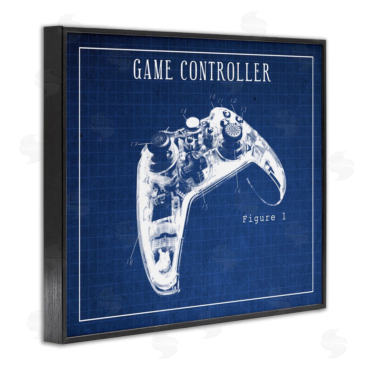 Video Game Controller Blueprint Black Frame Print Wall Art, Home Decor by Stupell Studio