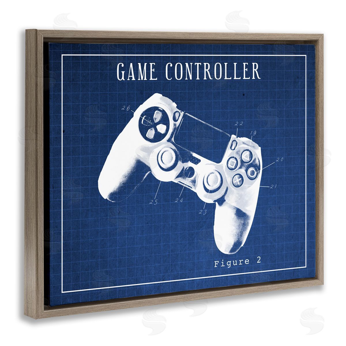 Blueprint for Video Game Controller Brown Floating Frame Canvas Wall Art, Home Decor by Stupell Studio